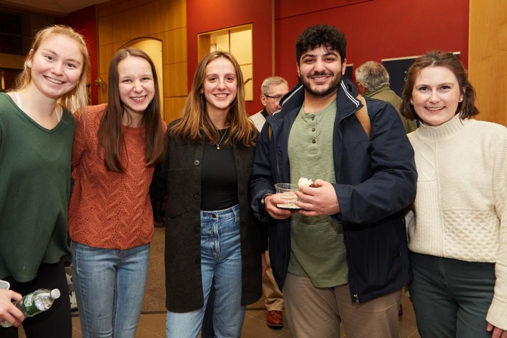 Five U N E undergraduate students pose together at a Center for Global Humanities lecture